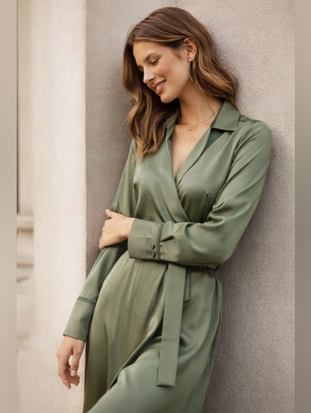 Asos Sage Green Wrap Midi Dress Size 14